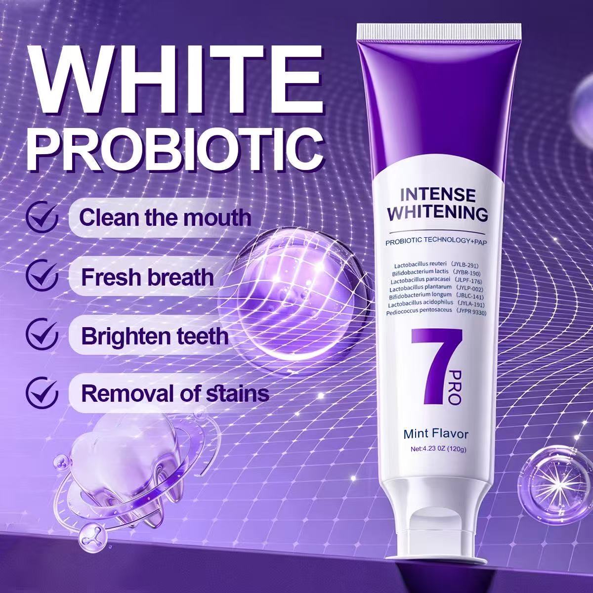 Teeth Whitening Treatment - 7-Pro Probiotische Zahnaufhellungs-Zahnpasta: Beseitigt Gelbfärbungen und