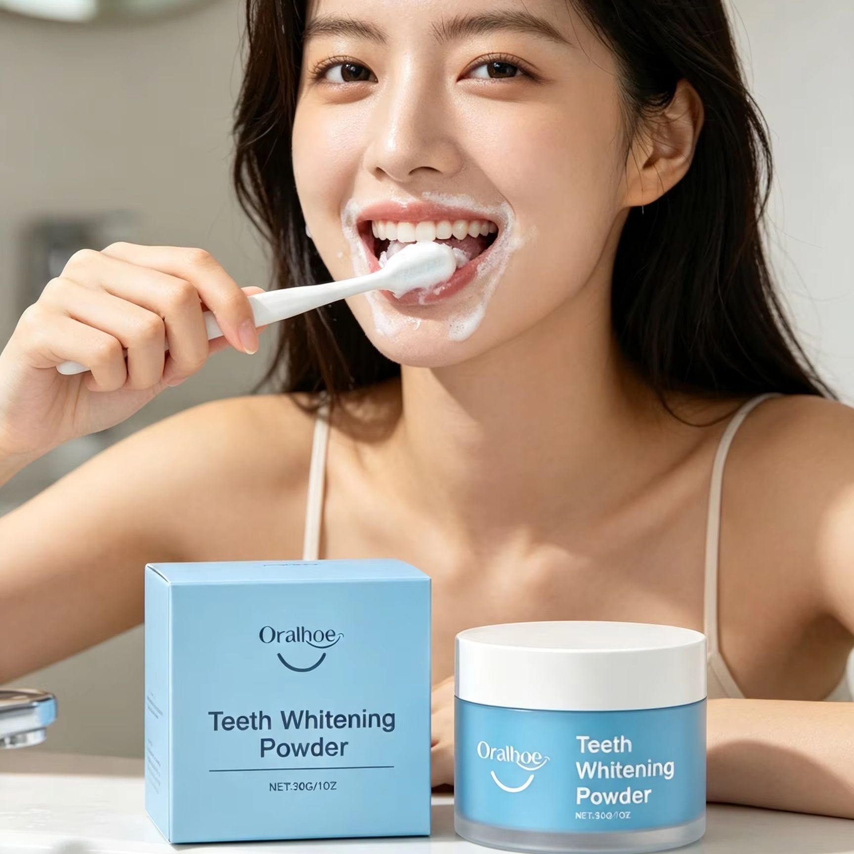 Teeth Whitening Zimba - Oralhoe Zahnpulver zum Zähneputzen, Fleckenentferner, Tiefenreinigung,