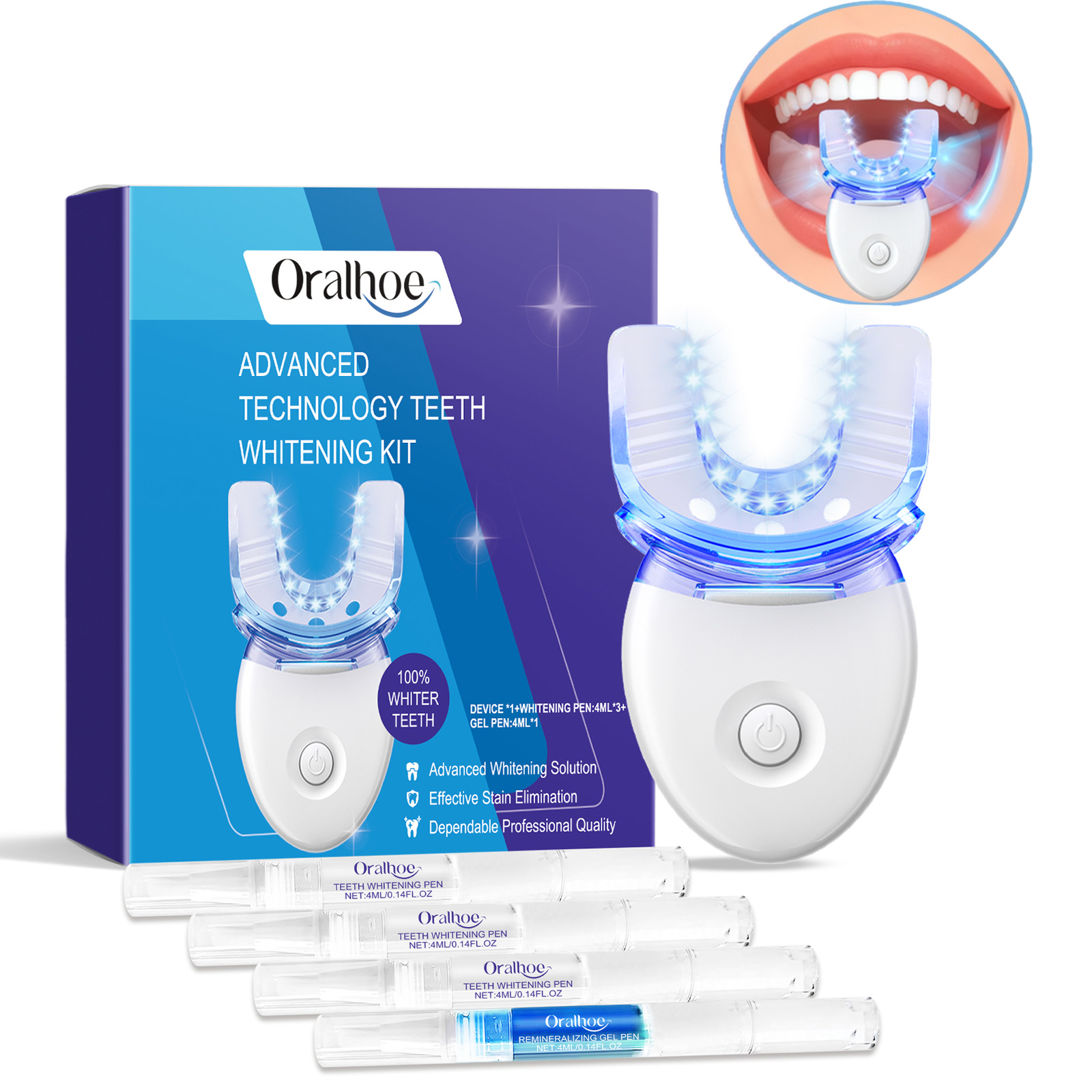 Teeth Whitening Light Kit - Professionelles LED-Lichtset zur Zahnaufhellung mit 4-fachem