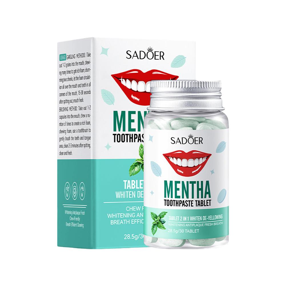 Teeth Whitening Zimba - Feste Minz-Zahnpasta-Tabletten, Minzgeschmacksrichtungen, Zähne, Atem, Mundwasser,